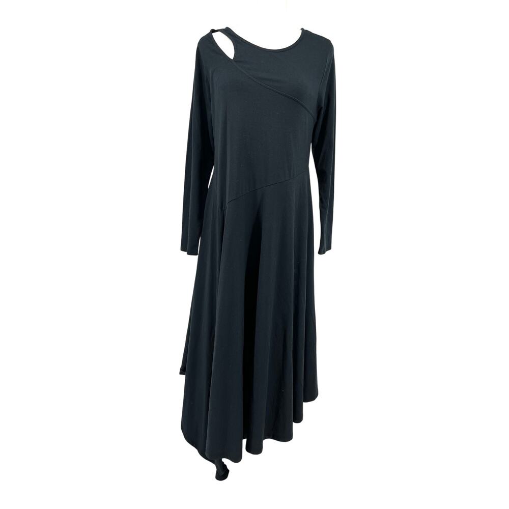 Soft Surroundings Women's Black M Asymmetric Hem Long Sleeve Dress Fit Flare